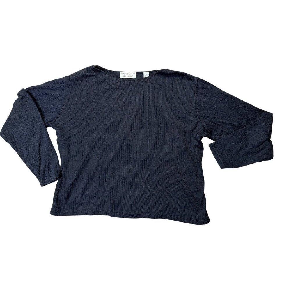 Black Long-Sleeve Ribbed Top Exclusively For You By Lord & Taylor size  L